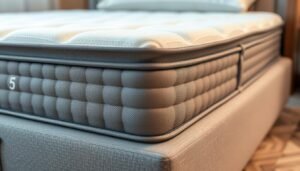 A high-quality orthopedic mattress by StylesMaven, showcasing its exceptional spinal support features. A plush, medium-firm surface contours to the natural curves of the body, evenly distributing weight and relieving pressure points. Breathable, hypoallergenic materials enhance airflow and temperature regulation for a comfortable, restorative sleep. Precisely engineered layers provide optimal lumbar support, aligning the spine in a neutral position to reduce back pain and improve posture. Soft, durable upholstery in a neutral color palette blends seamlessly into any bedroom decor. Captured in a well-lit, close-up angle to highlight the mattress's premium construction and supportive properties.