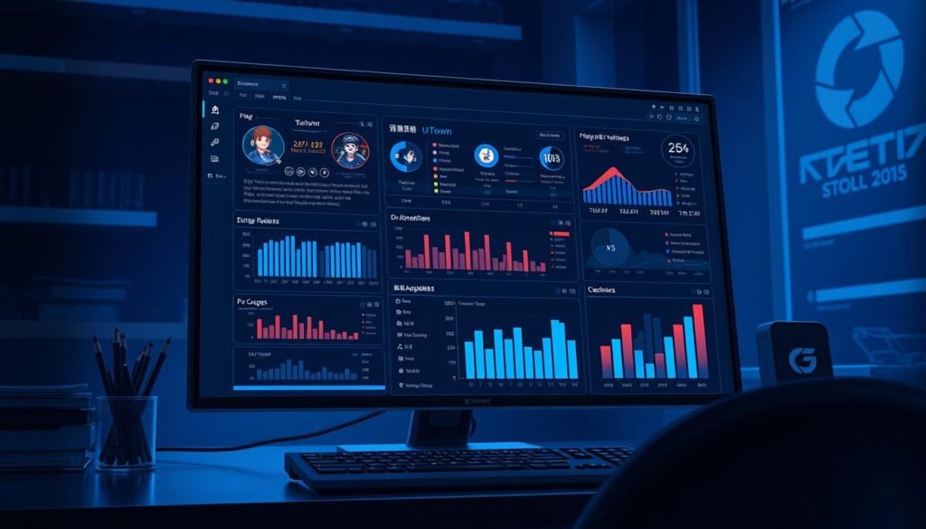 A high-resolution digital illustration depicting a detailed analysis of player reviews from the popular Taiwanese online forum PTT. The scene features a sleek, futuristic desktop computer interface with a variety of charts, graphs, and data visualizations showcasing the collective opinions and sentiments of PTT users regarding the latest "UTown" game release. The background is dimly lit, with a cool, bluish color scheme to evoke a sense of analytical precision. The overall composition conveys a professional, data-driven approach to understanding the real-world player experience.