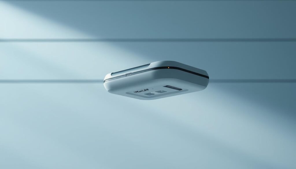 A sleek, cutting-edge iCareCPAP sleep apnea device levitates against a backdrop of clean, minimalist lines. Soft, ambient lighting highlights its smooth, futuristic form, casting gentle shadows that accentuate its advanced functionality. The device appears to float effortlessly, symbolizing the ease and comfort it provides to users. The serene, clinical atmosphere conveys a sense of high-tech medical innovation, with the device's intelligent design and precision engineering taking center stage.